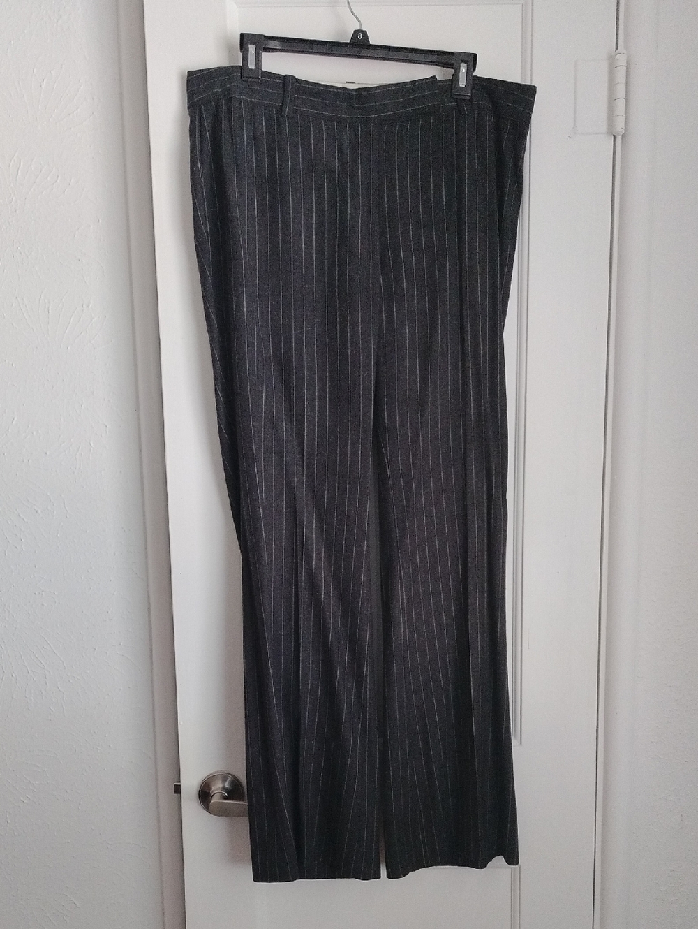 Ann Taylor Pinstripe Wide-Leg Dress Pants - Dark Gray with Light Stripes Size 12